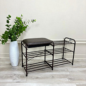 Подставка для обуви Альфа-33 3-х полочная с сиденьем и ящиком (Коричневый)