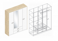 Шкаф Милана 4дв. с ящиками (Гаскон пайн/Белый лофт)