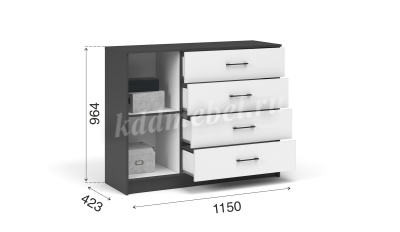 Комод Чикаго 1д 4 ящ (Антрацит/Белый)